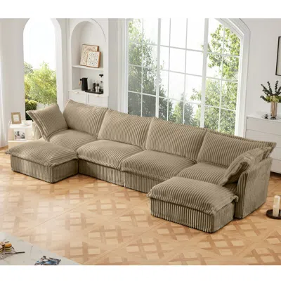 Streamdale Furniture Streamdale Slipcovered U Shape Sectional Sofa, Camel Corduroy