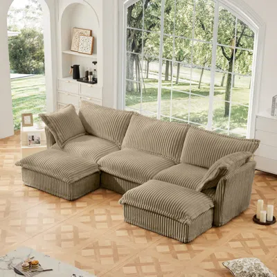 Streamdale Furniture Streamdale Slipcovered U Shape Sectional Sofa, Deep Seat, Camel