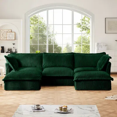 Streamdale Furniture Streamdale Slipcovered U Shape Sectional Sofa, Deep Seat, Green