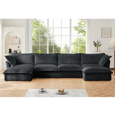 Streamdale Furniture Streamdale Slipcovered U Shape Sectional Sofa, Gray Corduroy