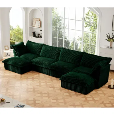 Streamdale Furniture Streamdale Slipcovered U Shape Sectional Sofa, Green Corduroy
