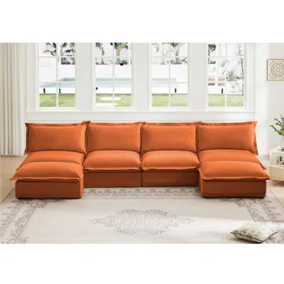 Streamdale Furniture Streamdale Slipcovered U-shape Sectional Sofa With Ottoman In Brown
