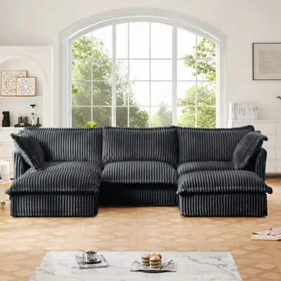 Streamdale Furniture Streamdale Slipcovered U Shape Sectional Sofa With Pillows, Gray