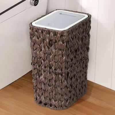 Streamdale Furniture Streamdale Small Bathroom Trash Can With Lid - Rattan Basket