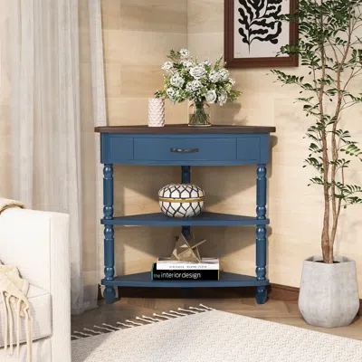 Streamdale Furniture Streamdale Small Corner Table - 3 Tier, Wood Legs, Navy & Espresso