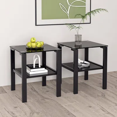 Streamdale Furniture Streamdale Small Round Glass Tea Table & Bedroom Corner Side Table In Black