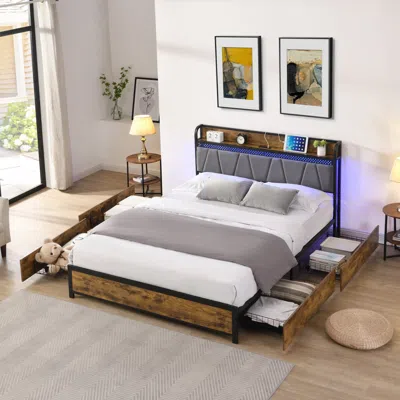Streamdale Furniture Streamdale Smart Bed Frame With Storage, Charging & Led
