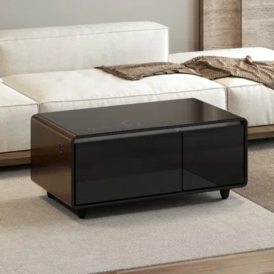Streamdale Furniture Streamdale Smart Coffee Table: Fridge, Freezer, Bluetooth, Wireless Charging, Brown In Black