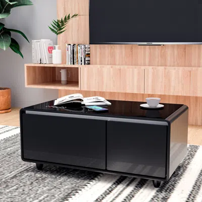 Streamdale Furniture Streamdale Smart Coffee Table With Fridge, Freezer, Bluetooth, Wireless Charging - Black