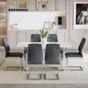 Streamdale Furniture Streamdale Snow Mountain Dining Set 63" Sintered Stone Table And 6 Pu Chairs