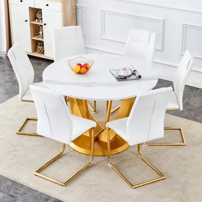 Streamdale Furniture Streamdale Snow Mountain Dining Set With 6 Pu Chairs