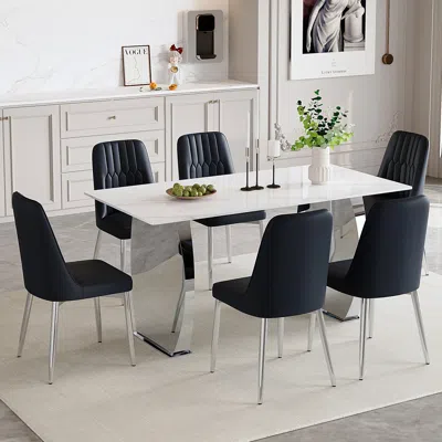 Streamdale Furniture Streamdale Snow Mountain Dining Table Set With 6 Chairs
