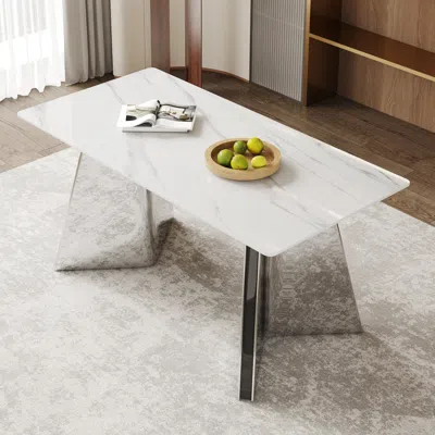Streamdale Furniture Streamdale Snow Mountain Stone Dining Table - Silver Legs