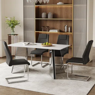 Streamdale Furniture Streamdale Snow Mountain Table & 4 Black Pu Chairs