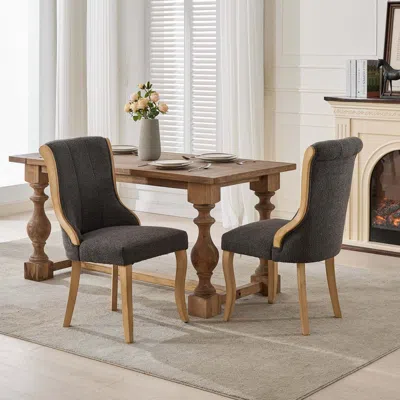 Streamdale Furniture Streamdale Snow Velvet Dining Chairs, Curved Wood, Gray (set Of 2)