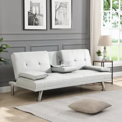 Streamdale Furniture Streamdale Sofa Bed With Armrest Two Holders Wood Frame In White