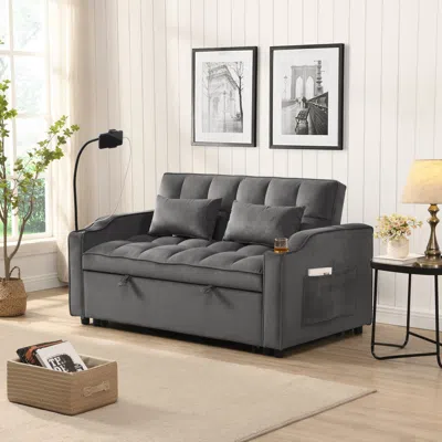 Streamdale Furniture Streamdale Sofa Bed With Trundle Dark Grey In Gray