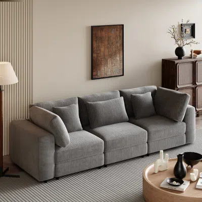 Streamdale Furniture Streamdale Soft Corduroy Sofa With Spacious Armrests (105''hx36.25''wx32.5''d In Gray