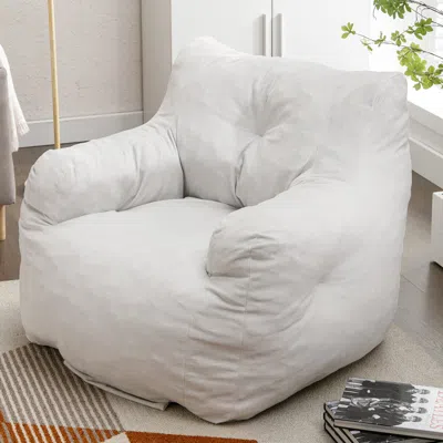 Streamdale Furniture Streamdale Soft Cotton Linen Fabric Bean Bag Chair Filled With Memory Sponge In White