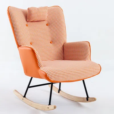 Streamdale Furniture Streamdale Soft Houndstooth Rocking Chair For Nursery In Orange