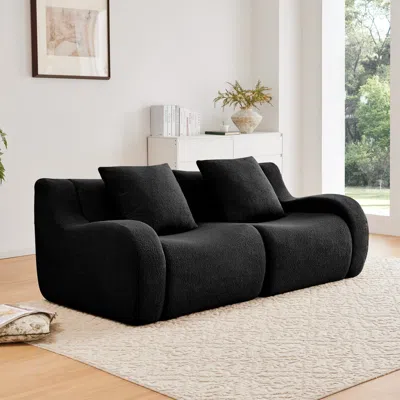 Streamdale Furniture Streamdale Soft Teddy Fabric Boneless Sofa, No Assembly, Anti-slip, 32d Sponge, Black