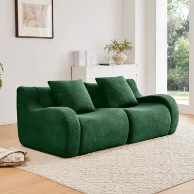 Streamdale Furniture Streamdale Soft Teddy Fabric Boneless Sofa, No Assembly, Anti-slip, 32d Sponge, Green