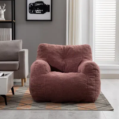 Streamdale Furniture Streamdale Soft Tufted Foam Bean Bag Chair With Teddy Fabric Bean Paste Red In Brown