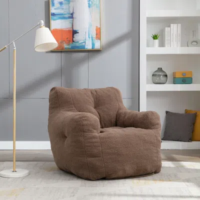 Streamdale Furniture Streamdale Soft Tufted Foam Bean Bag Chair With Teddy Fabric Coffee Brown