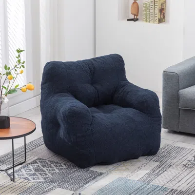 Streamdale Furniture Streamdale Soft Tufted Foam Bean Bag Chair With Teddy Fabric Dark Blue