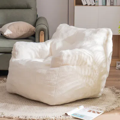 Streamdale Furniture Streamdale Soft Tufted Foam Bean Bag Chair With Teddy Fabric Ivory White In Brown