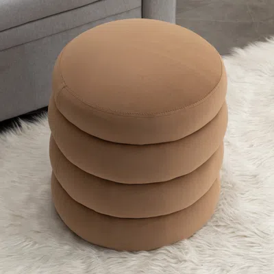 Streamdale Furniture Streamdale Soft Velvet Round Ottoman Footrest Stool In Brown