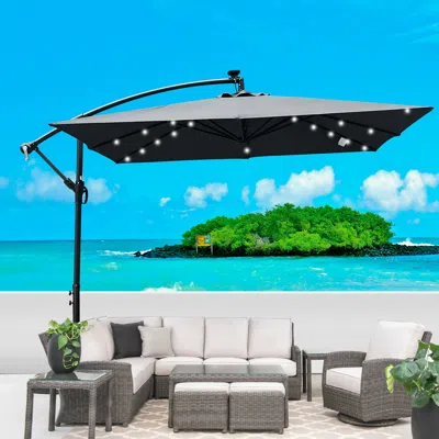 Streamdale Furniture Streamdale Solar Powered Led Patio Umbrella With Crank & Base
