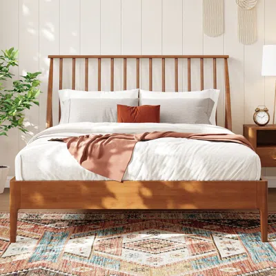 Streamdale Furniture Streamdale Solid Bamboo Spindle Platform King Bed, Bohemian Mid-century Modern Frame