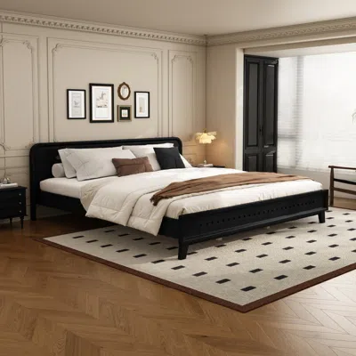 Streamdale Furniture Streamdale Solid Black King Size Wood Bed Frame With Elegant Headboard