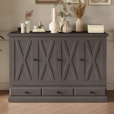 Streamdale Furniture Streamdale Solid Pine Murphy Bed Chest Cube Cabinet Bed With Charging Station And Large Storage Draw In Gray