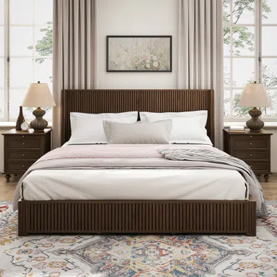 Streamdale Furniture Streamdale Solid Walnut King Platform Bed Frame - No Box Spring Needed In Multi