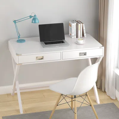 Streamdale Furniture Streamdale Solid Wood Computer Desk With Drawers In White