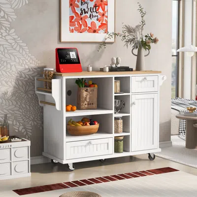 Streamdale Furniture Streamdale Solid Wood Kitchen Island Cart With Storage And Wheels