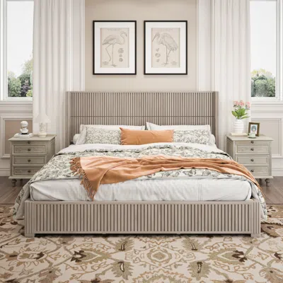Streamdale Furniture Streamdale Solid Wood Platform Bed Frame W/ Headboard - King, Beige In Gray