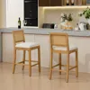 Streamdale Furniture Streamdale Solid Wood Rattan-inspired Bar Stool With Linen Cushion