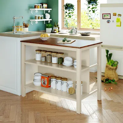 Streamdale Furniture Streamdale Solid Wood Rustic 45 Stationary Kitchen Island In White