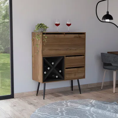 Streamdale Furniture Streamdale Somerville 4-bottle 2-drawer Bar Cabinet Mahogany And Black Wengue