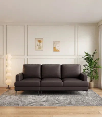 Streamdale Furniture Streamdale Sophisticated 77" Top Grain Leather Match Sofa With Metal Legs In Brown