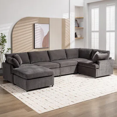 Streamdale Furniture Streamdale Spacious 6-seater Sofa With Customizable Design And Comfortable Cushioning In Gray