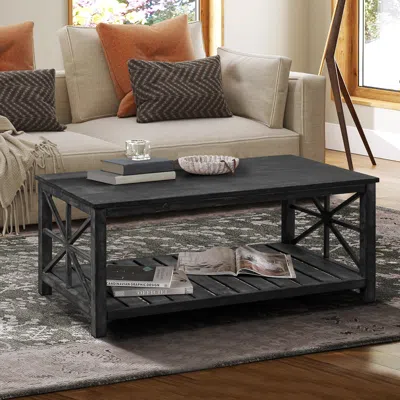 Streamdale Furniture Streamdale Spacious Antique Coffee Table With Open Shelving For Storage And Display
