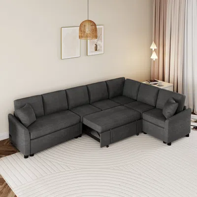 Streamdale Furniture Streamdale Spacious L-shaped Corner Sectional Sofa With Pull-out Sofa Bed In Black