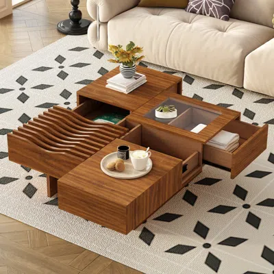 Streamdale Furniture Streamdale Square Coffee Table With Storage & Glass