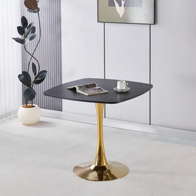 Streamdale Furniture Streamdale Square Dining Table 31.5", Mid-century Modern Kitchen Table, Black/gold Base