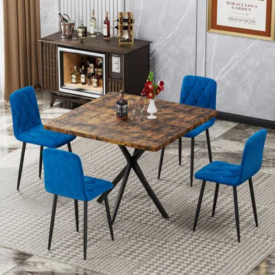 Streamdale Furniture Streamdale Square Dining Table Set - Mid Century Modern, Faux Marble