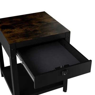 Streamdale Furniture Streamdale Square Double-layer Coffee Table W/ Hidden Compartment & Fingerprint Lock In Black